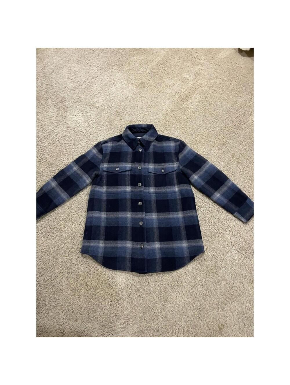 Men’s Everlane Italian ReWool Oversized Shirt Jacket in Navy/Shadow Plaid Large